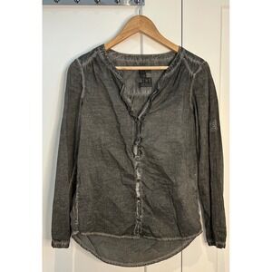 S.Oliver Bring On‎ The Grunge Grey Acid Wash Ruffle Button Front Blouse US 4